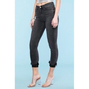 Judy Blue Jeans Womens 20W Skinny Fit Black Cuffed Distressed JB82159BK